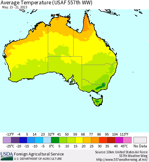 Australia Average Temperature (USAF 557th WW) Thematic Map For 5/15/2023 - 5/21/2023