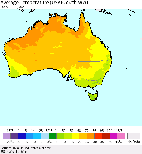Australia Average Temperature (USAF 557th WW) Thematic Map For 9/11/2023 - 9/17/2023