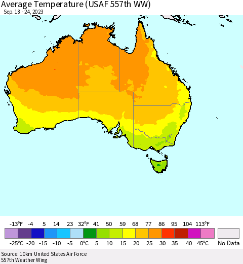 Australia Average Temperature (USAF 557th WW) Thematic Map For 9/18/2023 - 9/24/2023