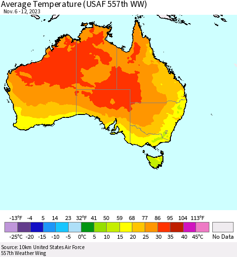 Australia Average Temperature (USAF 557th WW) Thematic Map For 11/6/2023 - 11/12/2023