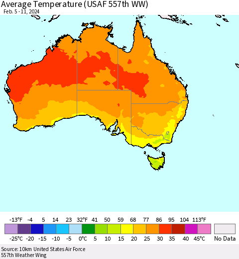 Australia Average Temperature (USAF 557th WW) Thematic Map For 2/5/2024 - 2/11/2024
