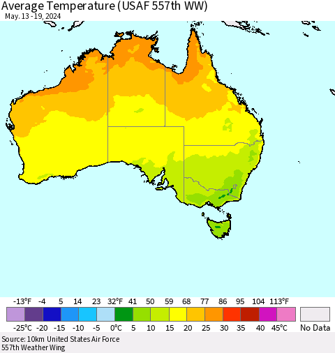 Australia Average Temperature (USAF 557th WW) Thematic Map For 5/13/2024 - 5/19/2024