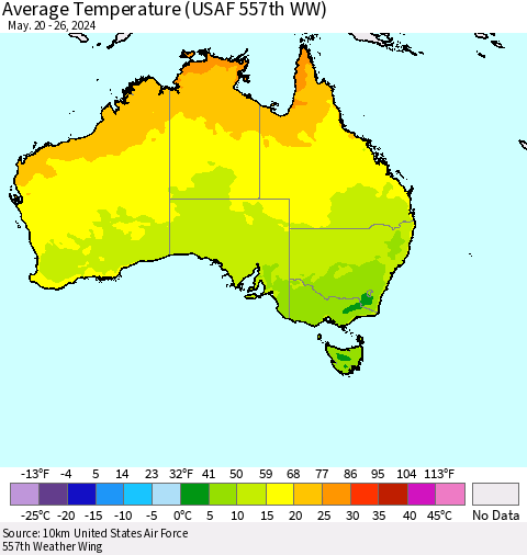 Australia Average Temperature (USAF 557th WW) Thematic Map For 5/20/2024 - 5/26/2024