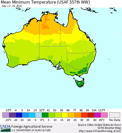 Australia Mean Minimum Temperature (USAF 557th WW) Thematic Map For 9/12/2022 - 9/18/2022