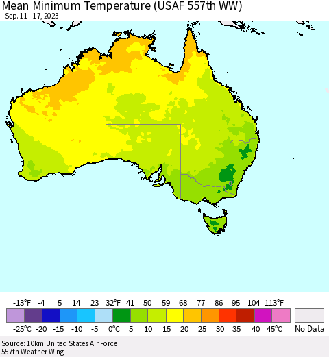Australia Mean Minimum Temperature (USAF 557th WW) Thematic Map For 9/11/2023 - 9/17/2023