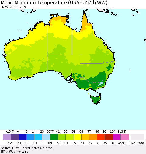 Australia Mean Minimum Temperature (USAF 557th WW) Thematic Map For 5/20/2024 - 5/26/2024