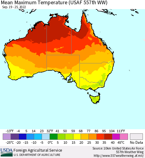 Australia Mean Maximum Temperature (USAF 557th WW) Thematic Map For 9/19/2022 - 9/25/2022