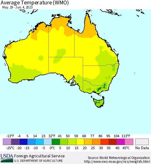 Australia Average Temperature (WMO) Thematic Map For 5/29/2023 - 6/4/2023