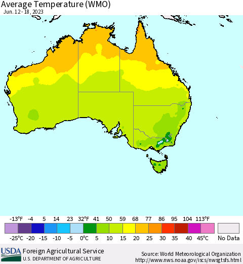 Australia Average Temperature (WMO) Thematic Map For 6/12/2023 - 6/18/2023