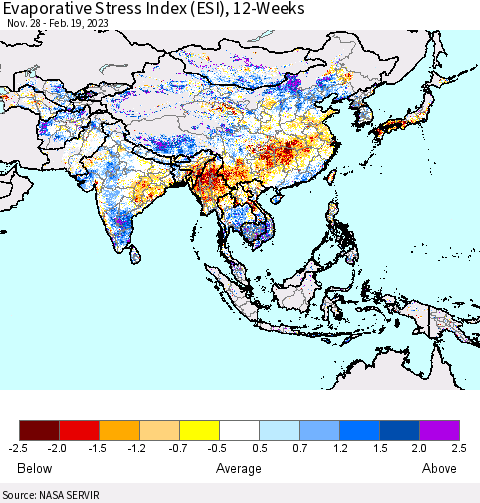 Asia Evaporative Stress Index (ESI), 12-Weeks Thematic Map For 2/13/2023 - 2/19/2023