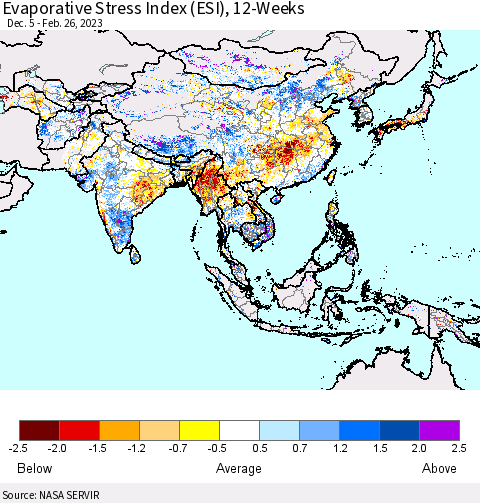 Asia Evaporative Stress Index (ESI), 12-Weeks Thematic Map For 2/20/2023 - 2/26/2023