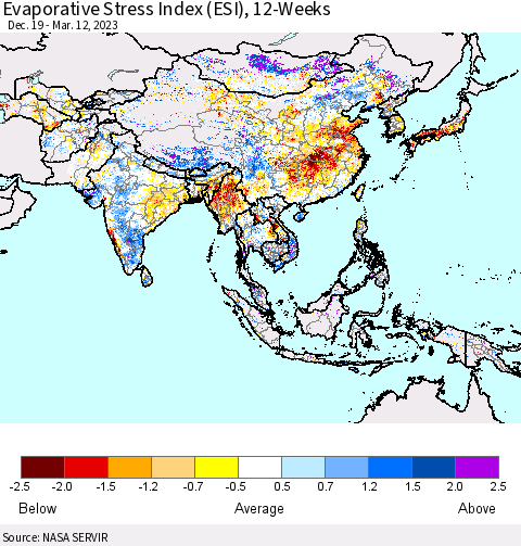 Asia Evaporative Stress Index (ESI), 12-Weeks Thematic Map For 3/6/2023 - 3/12/2023