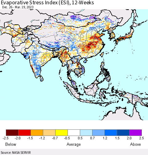 Asia Evaporative Stress Index (ESI), 12-Weeks Thematic Map For 3/13/2023 - 3/19/2023