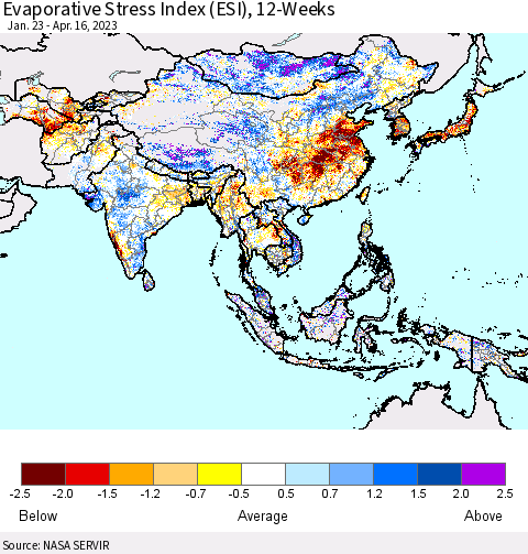 Asia Evaporative Stress Index (ESI), 12-Weeks Thematic Map For 4/10/2023 - 4/16/2023