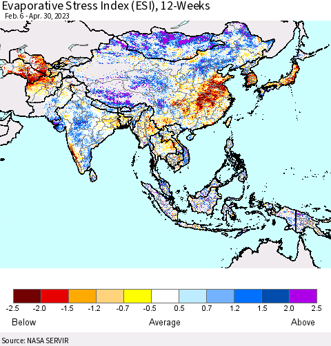 Asia Evaporative Stress Index (ESI), 12-Weeks Thematic Map For 4/24/2023 - 4/30/2023