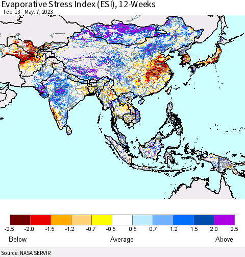 Asia Evaporative Stress Index (ESI), 12-Weeks Thematic Map For 5/1/2023 - 5/7/2023