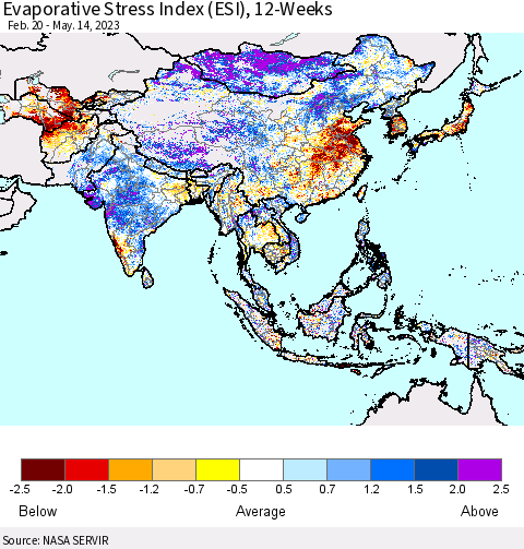 Asia Evaporative Stress Index (ESI), 12-Weeks Thematic Map For 5/8/2023 - 5/14/2023