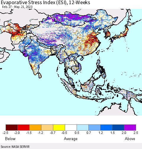 Asia Evaporative Stress Index (ESI), 12-Weeks Thematic Map For 5/15/2023 - 5/21/2023