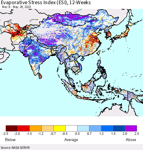 Asia Evaporative Stress Index (ESI), 12-Weeks Thematic Map For 5/22/2023 - 5/28/2023