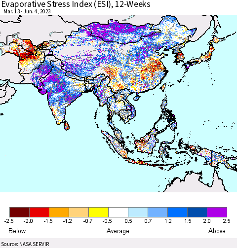 Asia Evaporative Stress Index (ESI), 12-Weeks Thematic Map For 5/29/2023 - 6/4/2023