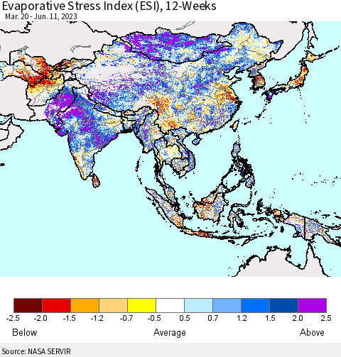 Asia Evaporative Stress Index (ESI), 12-Weeks Thematic Map For 6/5/2023 - 6/11/2023