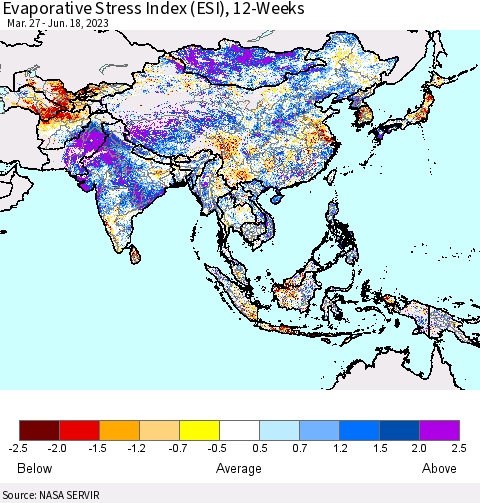 Asia Evaporative Stress Index (ESI), 12-Weeks Thematic Map For 6/12/2023 - 6/18/2023