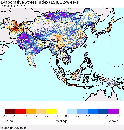 Asia Evaporative Stress Index (ESI), 12-Weeks Thematic Map For 6/19/2023 - 6/25/2023
