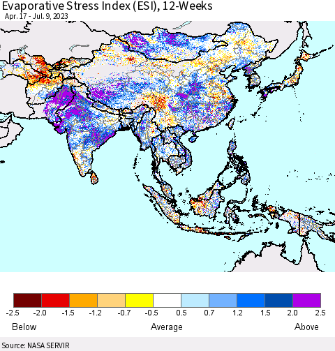 Asia Evaporative Stress Index (ESI), 12-Weeks Thematic Map For 7/3/2023 - 7/9/2023