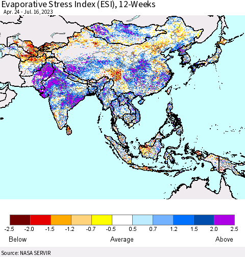 Asia Evaporative Stress Index (ESI), 12-Weeks Thematic Map For 7/10/2023 - 7/16/2023