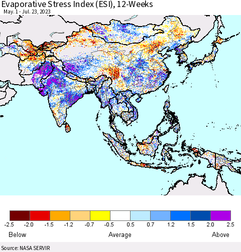Asia Evaporative Stress Index (ESI), 12-Weeks Thematic Map For 7/17/2023 - 7/23/2023