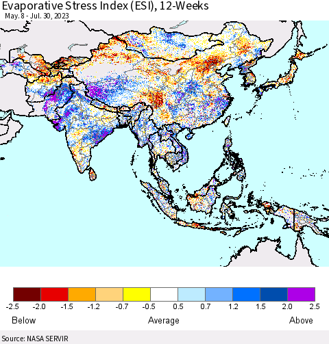 Asia Evaporative Stress Index (ESI), 12-Weeks Thematic Map For 7/24/2023 - 7/30/2023