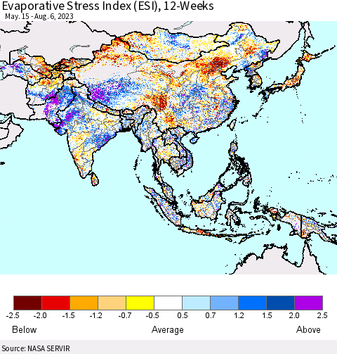 Asia Evaporative Stress Index (ESI), 12-Weeks Thematic Map For 7/31/2023 - 8/6/2023
