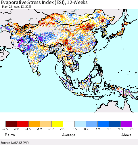 Asia Evaporative Stress Index (ESI), 12-Weeks Thematic Map For 8/7/2023 - 8/13/2023