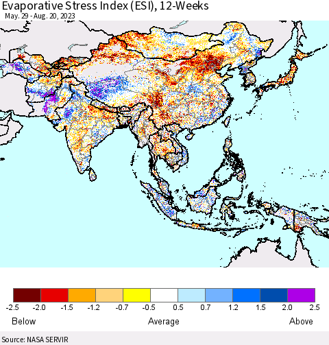 Asia Evaporative Stress Index (ESI), 12-Weeks Thematic Map For 8/14/2023 - 8/20/2023