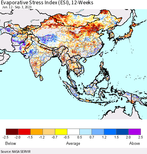 Asia Evaporative Stress Index (ESI), 12-Weeks Thematic Map For 8/28/2023 - 9/3/2023