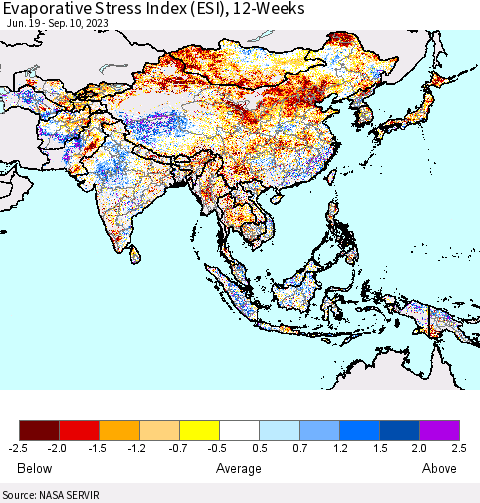 Asia Evaporative Stress Index (ESI), 12-Weeks Thematic Map For 9/4/2023 - 9/10/2023