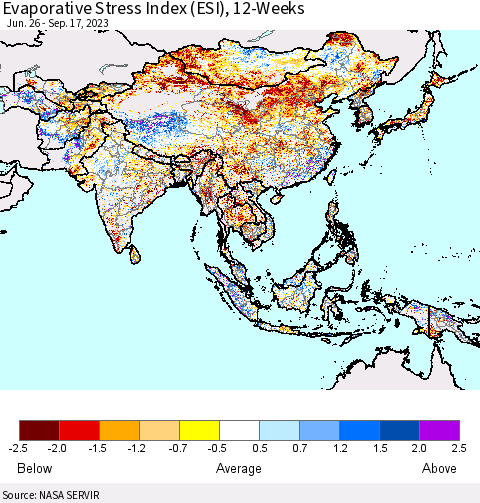 Asia Evaporative Stress Index (ESI), 12-Weeks Thematic Map For 9/11/2023 - 9/17/2023