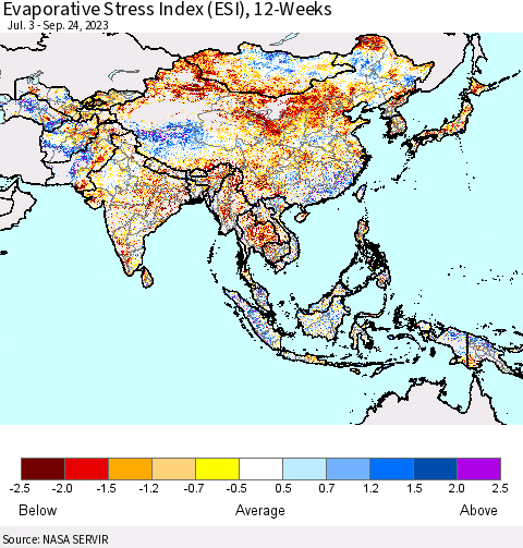 Asia Evaporative Stress Index (ESI), 12-Weeks Thematic Map For 9/18/2023 - 9/24/2023