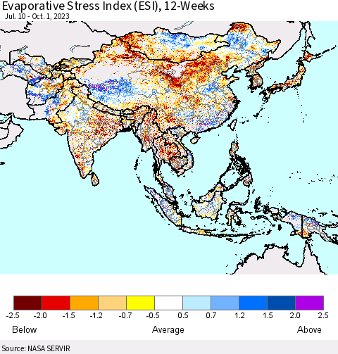 Asia Evaporative Stress Index (ESI), 12-Weeks Thematic Map For 9/25/2023 - 10/1/2023