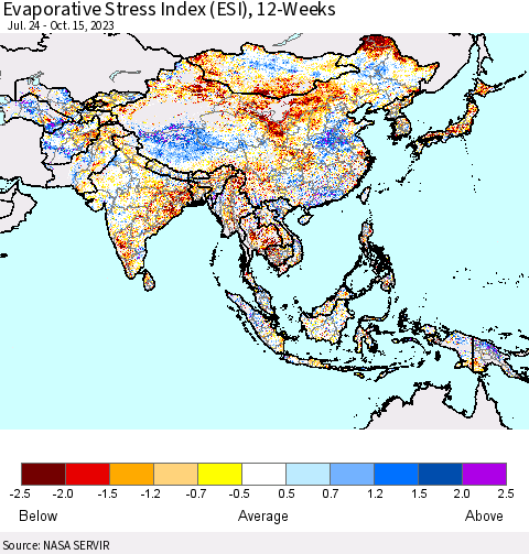 Asia Evaporative Stress Index (ESI), 12-Weeks Thematic Map For 10/9/2023 - 10/15/2023