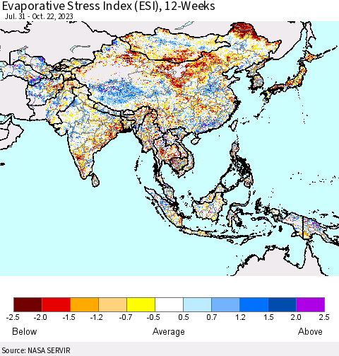 Asia Evaporative Stress Index (ESI), 12-Weeks Thematic Map For 10/16/2023 - 10/22/2023