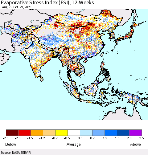 Asia Evaporative Stress Index (ESI), 12-Weeks Thematic Map For 10/23/2023 - 10/29/2023