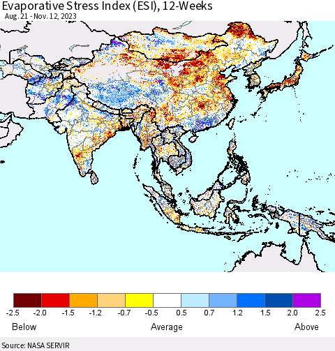 Asia Evaporative Stress Index (ESI), 12-Weeks Thematic Map For 11/6/2023 - 11/12/2023