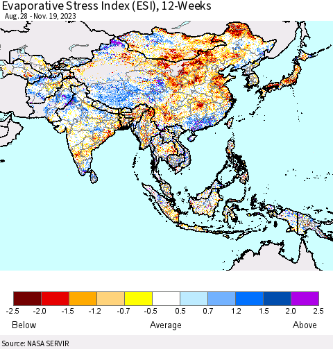 Asia Evaporative Stress Index (ESI), 12-Weeks Thematic Map For 11/13/2023 - 11/19/2023