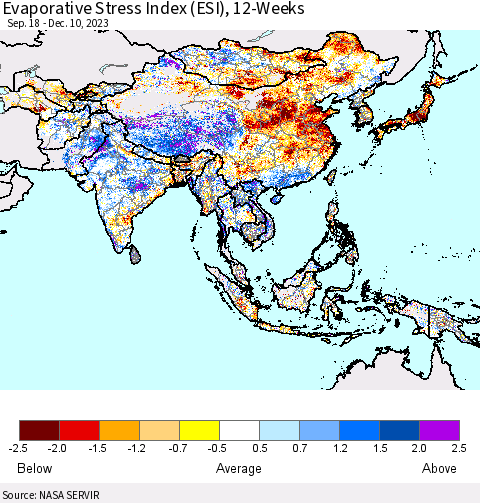 Asia Evaporative Stress Index (ESI), 12-Weeks Thematic Map For 12/4/2023 - 12/10/2023
