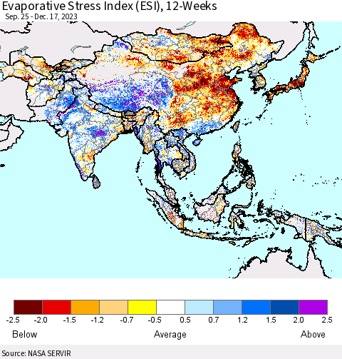 Asia Evaporative Stress Index (ESI), 12-Weeks Thematic Map For 12/11/2023 - 12/17/2023