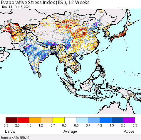 Asia Evaporative Stress Index (ESI), 12-Weeks Thematic Map For 2/5/2024 - 2/11/2024