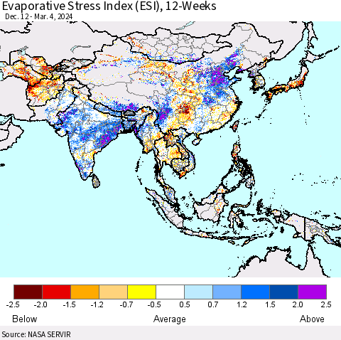 Asia Evaporative Stress Index (ESI), 12-Weeks Thematic Map For 3/4/2024 - 3/10/2024