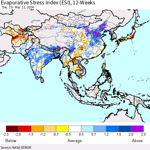 Asia Evaporative Stress Index (ESI), 12-Weeks Thematic Map For 3/11/2024 - 3/17/2024