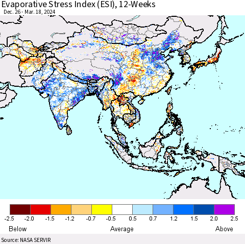 Asia Evaporative Stress Index (ESI), 12-Weeks Thematic Map For 3/18/2024 - 3/24/2024